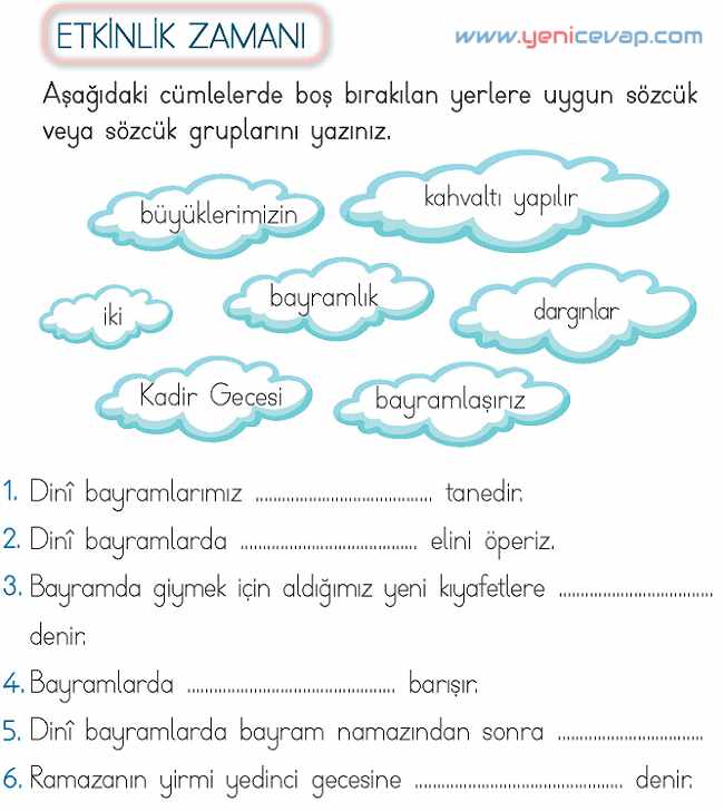 2. Sınıf Hayat Bilgisi Kitabı Sayfa 168 184 188 191 Cevapları Meb