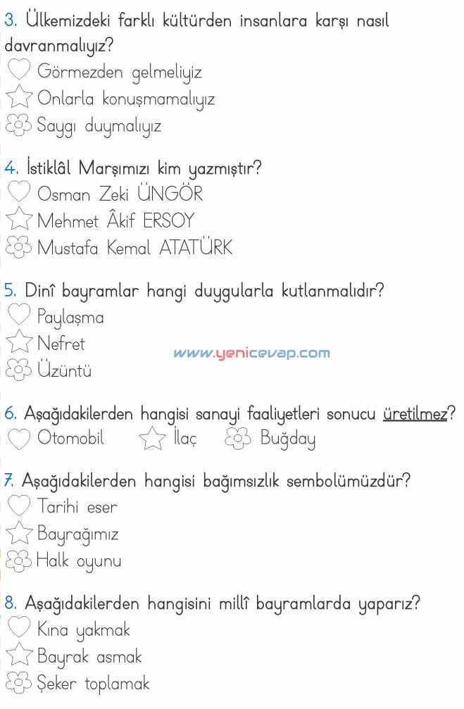 2. Sınıf Hayat Bilgisi Kitabı Sayfa 204 205 206 207 Cevapları Meb