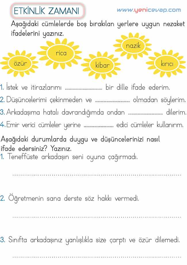 2. Sınıf Hayat Bilgisi Kitabı Sayfa 40 41 43 44 Cevapları Meb