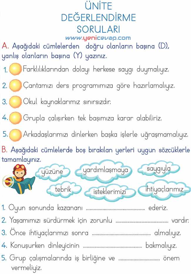 2. Sınıf Hayat Bilgisi Kitabı Sayfa 52 54 55 56 Cevapları Meb