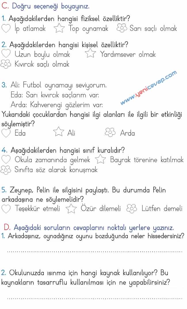 2. Sınıf Hayat Bilgisi Kitabı Sayfa 57 58 67 68 Cevapları Meb