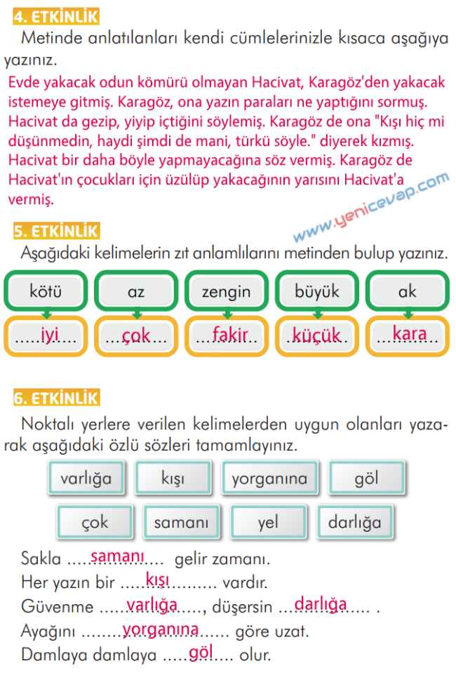 2. Sınıf Türkçe Kitabı Sayfa 206 210 211 212 Cevapları İlke Yayınları