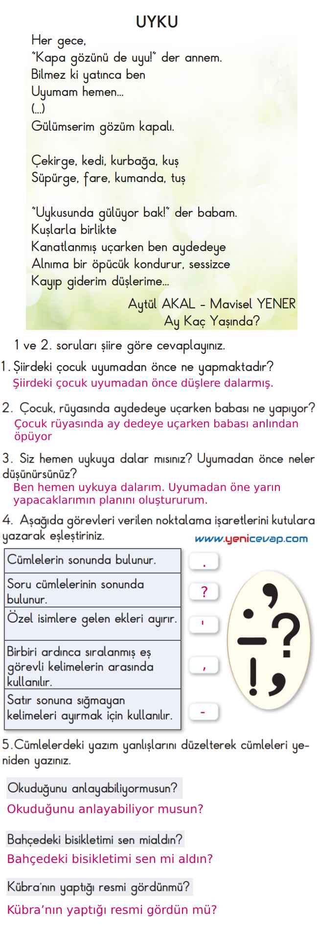 2. Sınıf Türkçe Kitabı Sayfa 99 102 103 107 Cevapları Meb