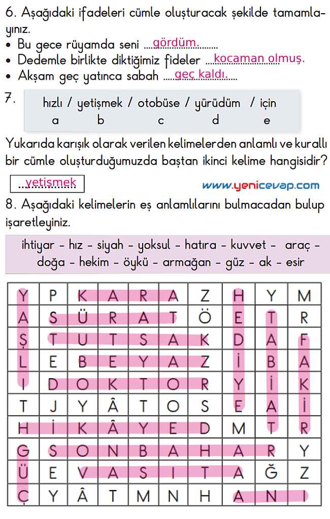 2. Sınıf Türkçe Kitabı Sayfa 99 102 103 107 Cevapları Meb