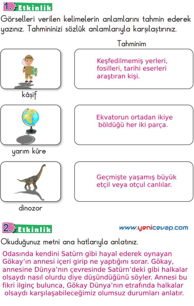 2. Sınıf Türkçe Kitabı Sayfa 99 102 103 107 Cevapları Meb