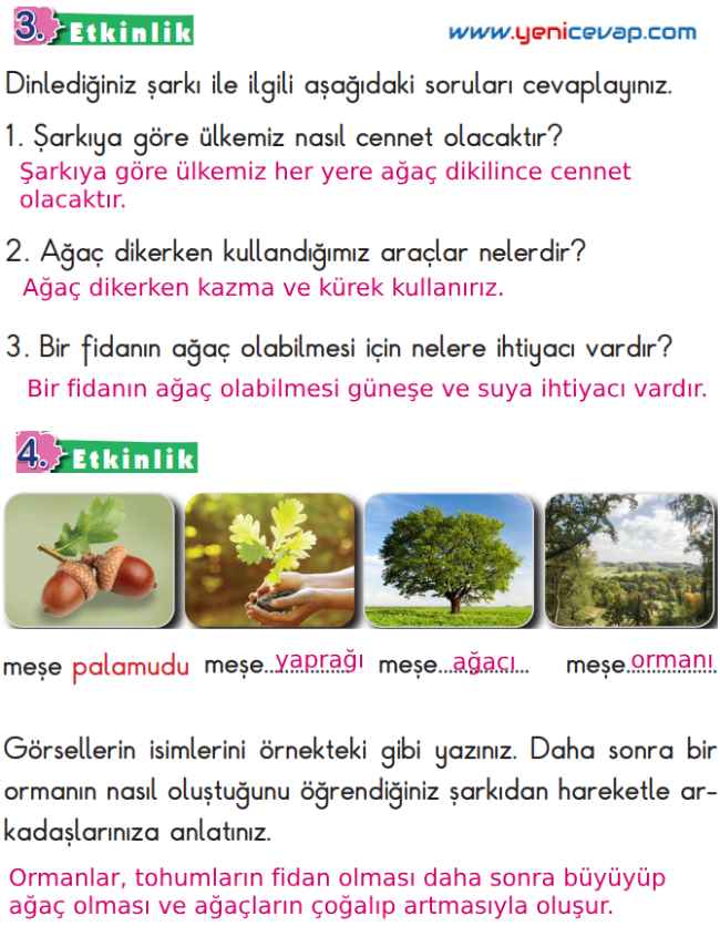2. Sınıf Türkçe Kitabı Sayfa 119 120 122 123 Cevapları Meb