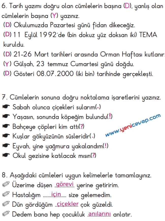 2. Sınıf Türkçe Kitabı Sayfa 128 129 130 134 Cevapları Meb