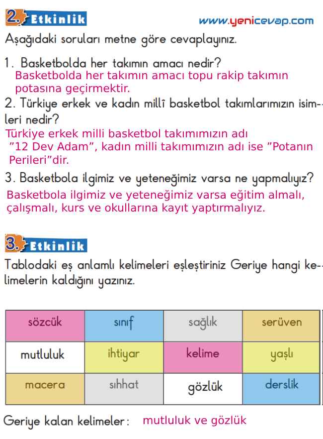 2. Sınıf Türkçe Kitabı Sayfa 135 136 137 138 Cevapları Meb
