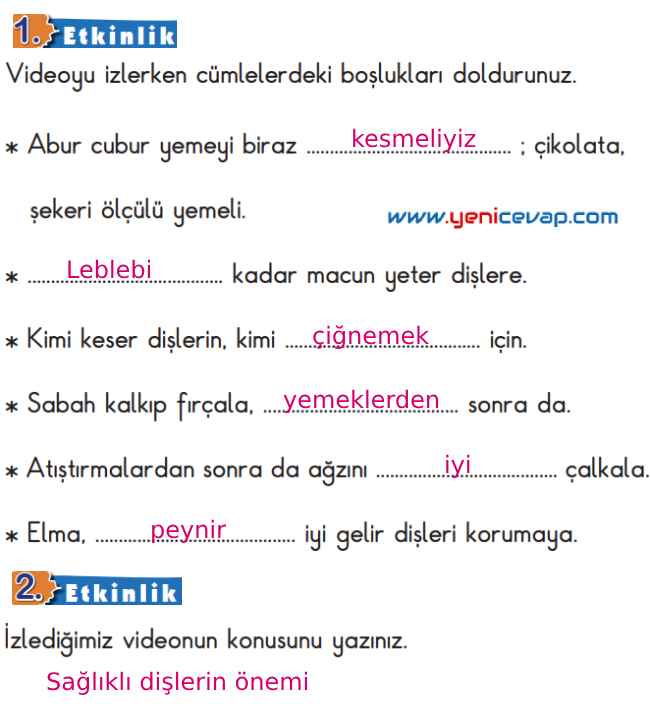 2. Sınıf Türkçe Kitabı Sayfa 152 153 154 157 Cevapları Meb
