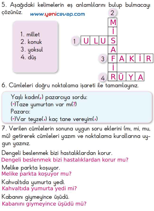 2. Sınıf Türkçe Kitabı Sayfa 158 159 165 166 Cevapları Meb