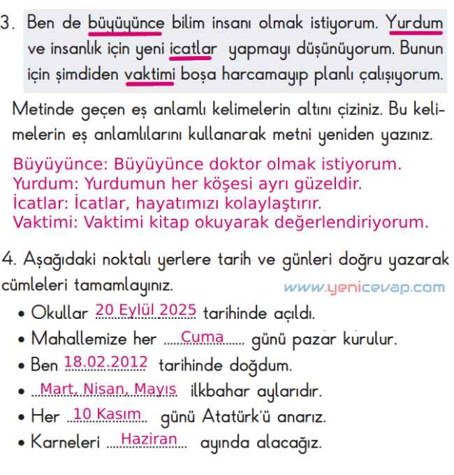2. Sınıf Türkçe Kitabı Sayfa 183 186 187 188 Cevapları Meb