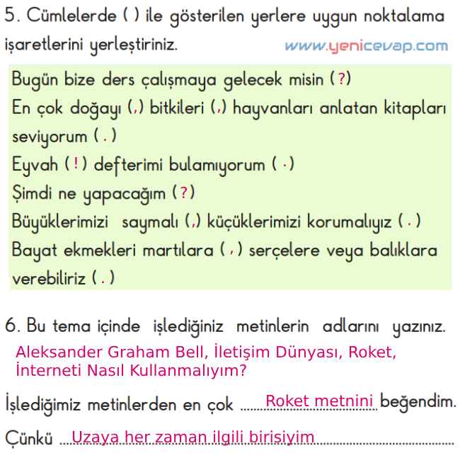 2. Sınıf Türkçe Kitabı Sayfa 183 186 187 188 Cevapları Meb