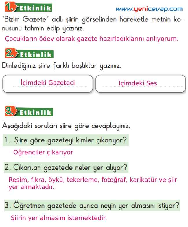 2. Sınıf Türkçe Kitabı Sayfa 233 234 236 237 Cevapları Meb
