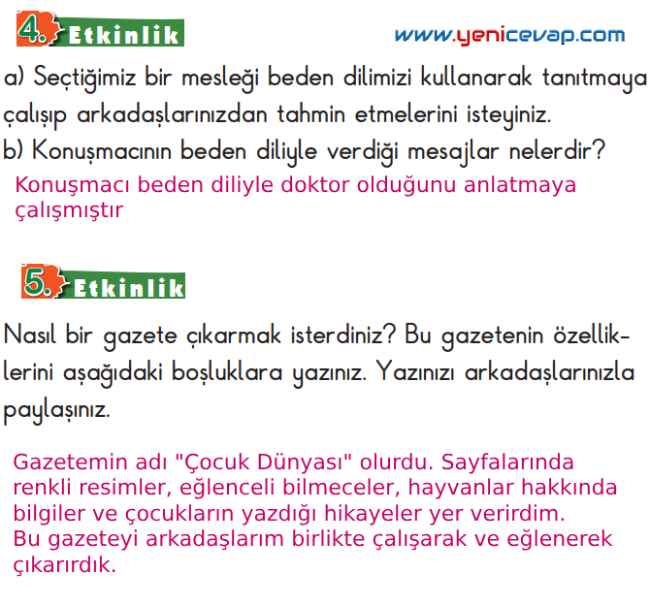 2. Sınıf Türkçe Kitabı Sayfa 233 234 236 237 Cevapları Meb