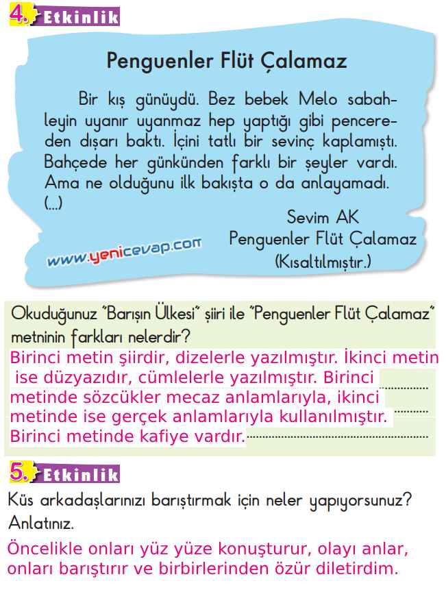 2. Sınıf Türkçe Kitabı Sayfa 30 32 33 34 Cevapları Meb
