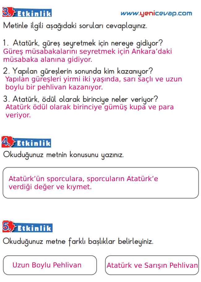 2. Sınıf Türkçe Kitabı Sayfa 57 58 60 63 Cevapları Meb