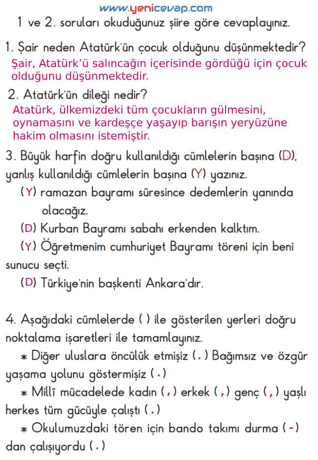 2. Sınıf Türkçe Kitabı Sayfa 69 70 73 74 Cevapları Meb