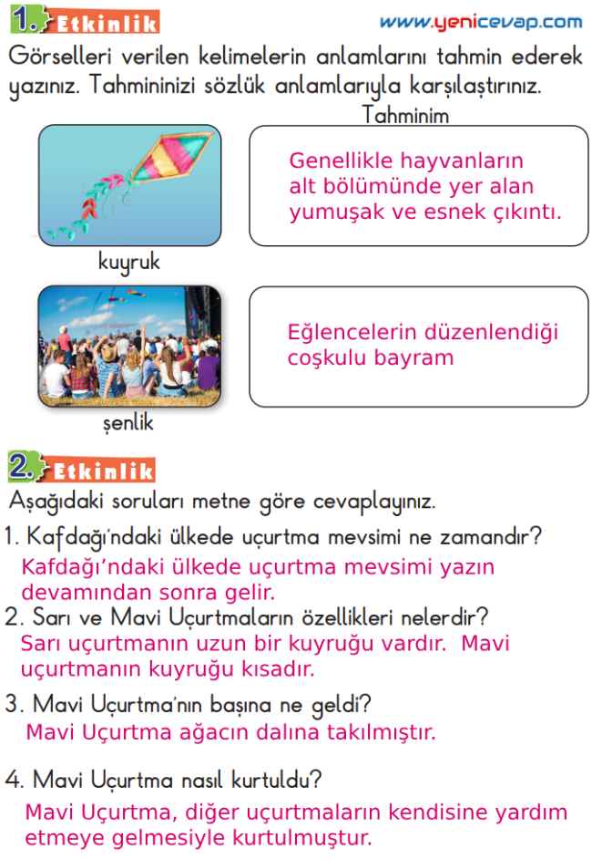 2. Sınıf Türkçe Kitabı Sayfa 79 82 83 86 Cevapları Meb