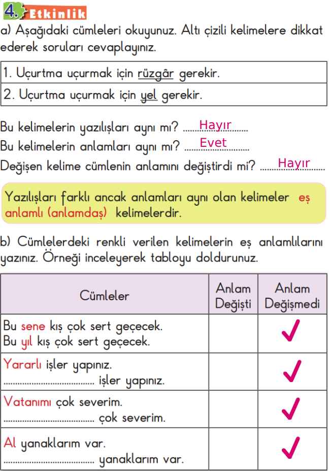2. Sınıf Türkçe Kitabı Sayfa 79 82 83 86 Cevapları Meb