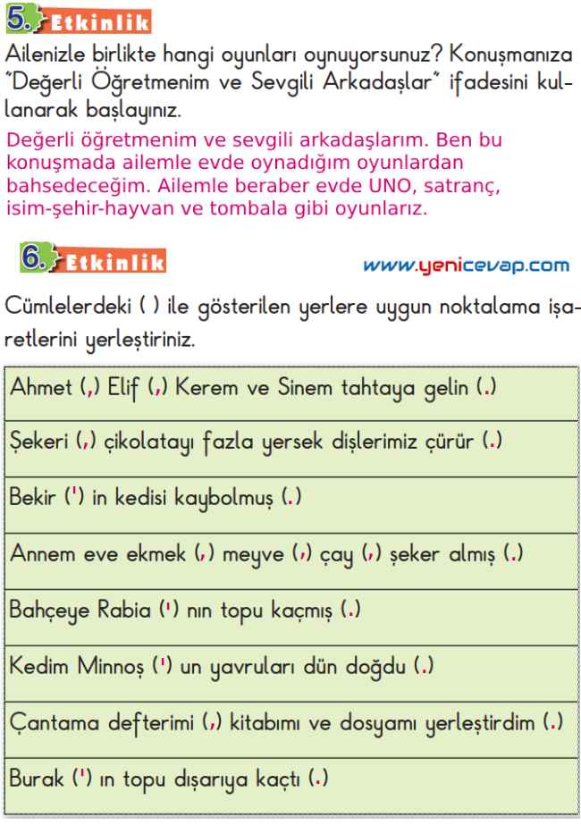 2. Sınıf Türkçe Kitabı Sayfa 79 82 83 86 Cevapları Meb