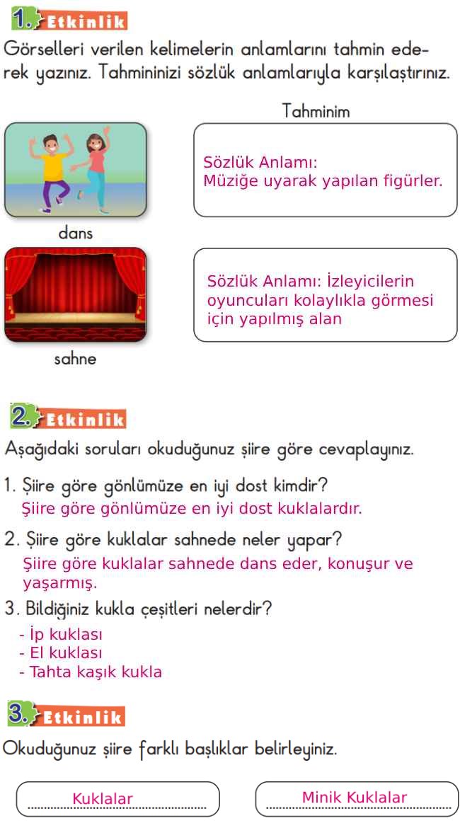 2. Sınıf Türkçe Kitabı Sayfa 87 89 90 92 Cevapları Meb