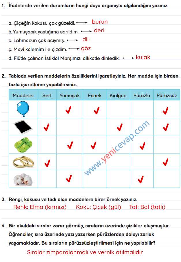 3. Sınıf Fen Bilimleri Kitabı Sayfa 99 100 104 105 Cevapları Meb