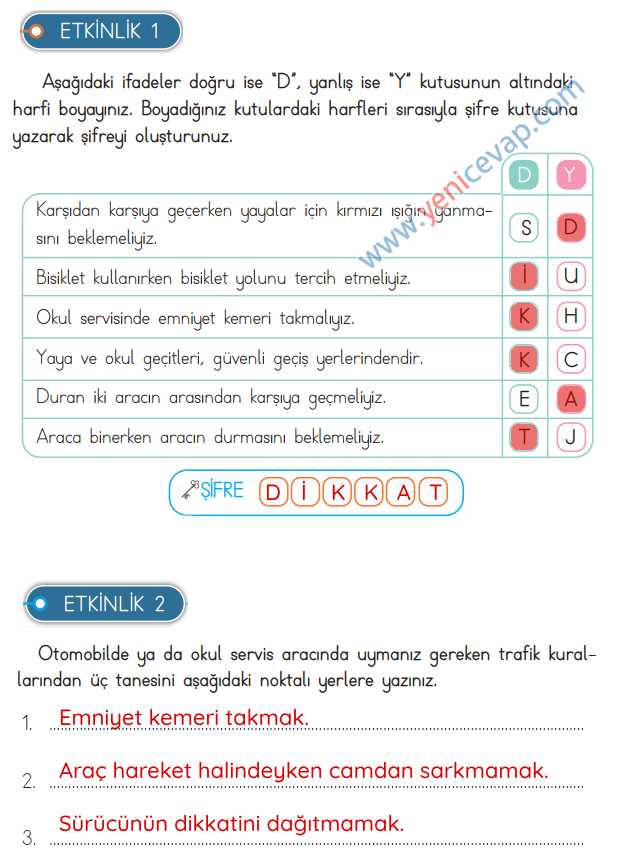 3. Sınıf Hayat Bilgisi Kitabı Sayfa 116 118 120 121 123 Cevapları Meb