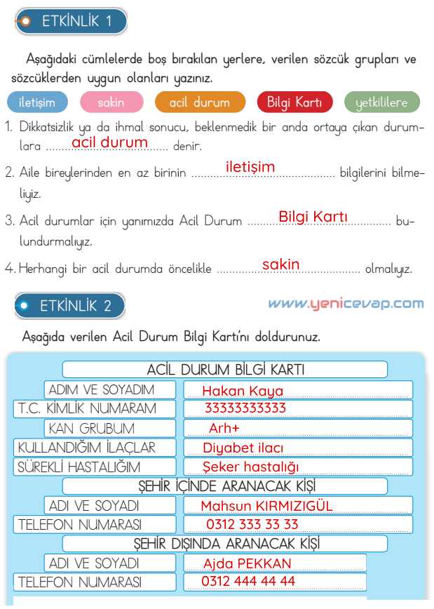 3. Sınıf Hayat Bilgisi Kitabı Sayfa 124 127 128 130 Cevapları Meb