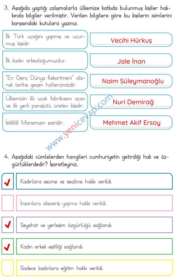 3. Sınıf Hayat Bilgisi Kitabı Sayfa 180 181 186 188 189 Cevapları Meb