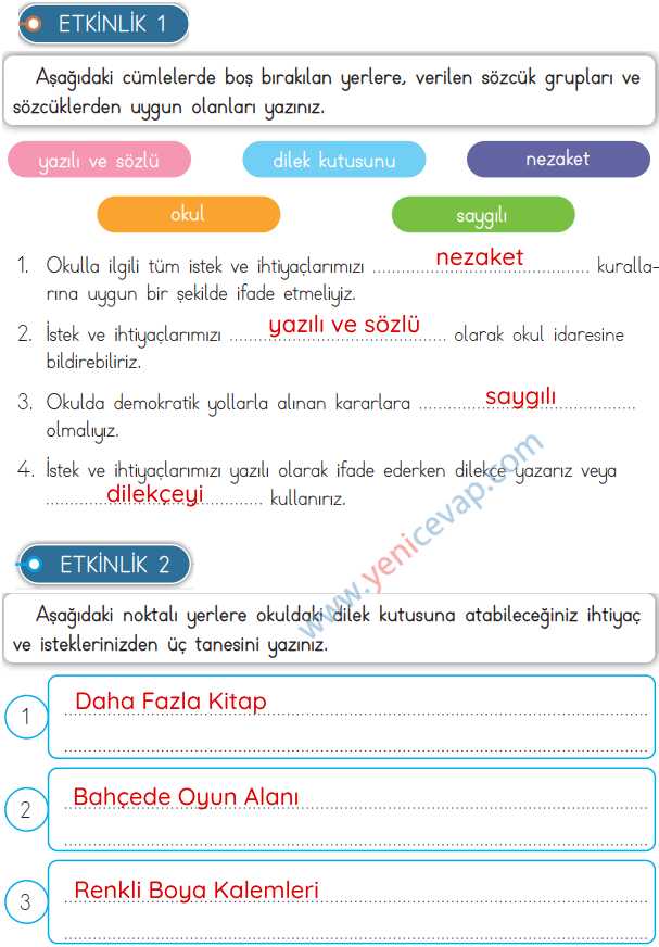3. Sınıf Hayat Bilgisi Kitabı Sayfa 32 34 35 36 40 Cevapları Meb