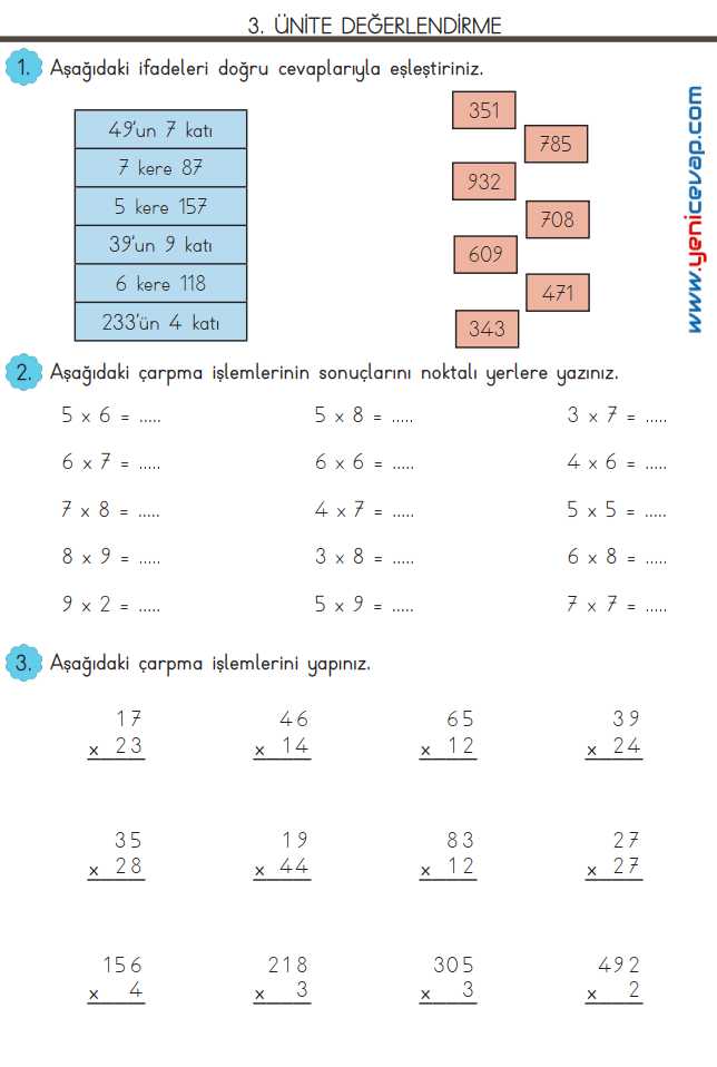 3. Sınıf Matematik Kitabı Sayfa 123 124 125 Cevapları Meb