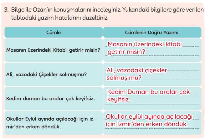 3. Sınıf Türkçe Kitabı Sayfa 103 104 105 Cevapları Meb