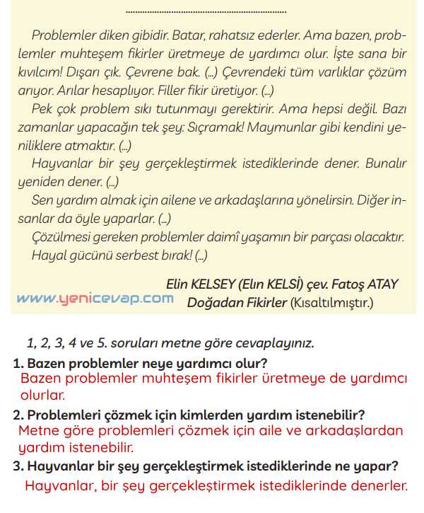 3. Sınıf Türkçe Kitabı Sayfa 188 190 191 Cevapları Meb