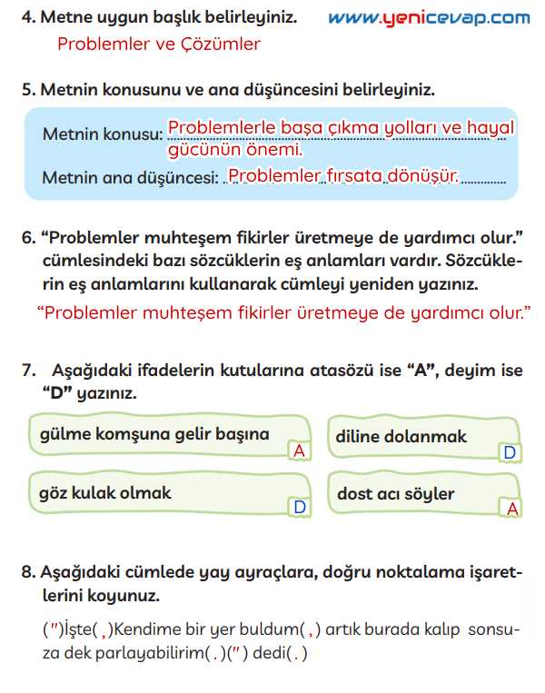 3. Sınıf Türkçe Kitabı Sayfa 188 190 191 Cevapları Meb