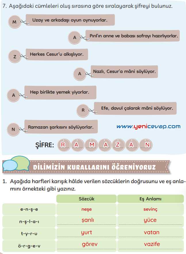 3. Sınıf Türkçe Kitabı Sayfa 199 200 201 Cevapları Meb