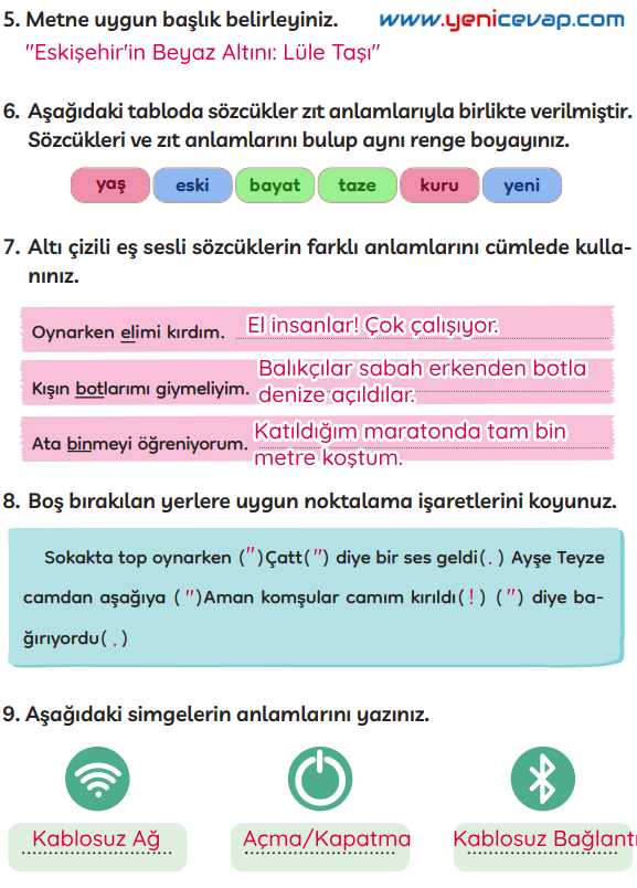 3. Sınıf Türkçe Kitabı Sayfa 220 222 223 Cevapları Meb