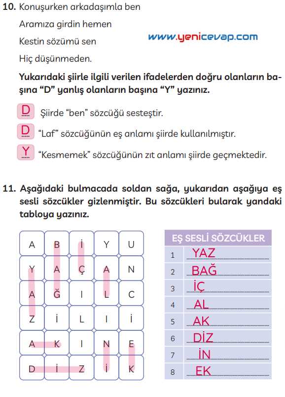 3. Sınıf Türkçe Kitabı Sayfa 224 225 227 Cevapları Meb