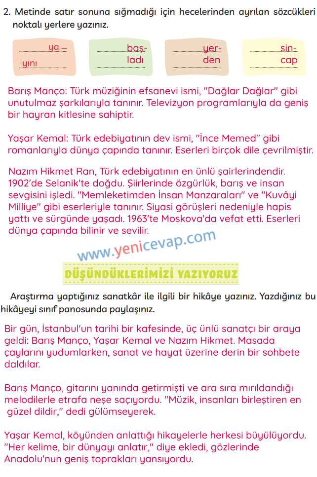 3. Sınıf Türkçe Kitabı Sayfa 233 234 235 Cevapları Meb