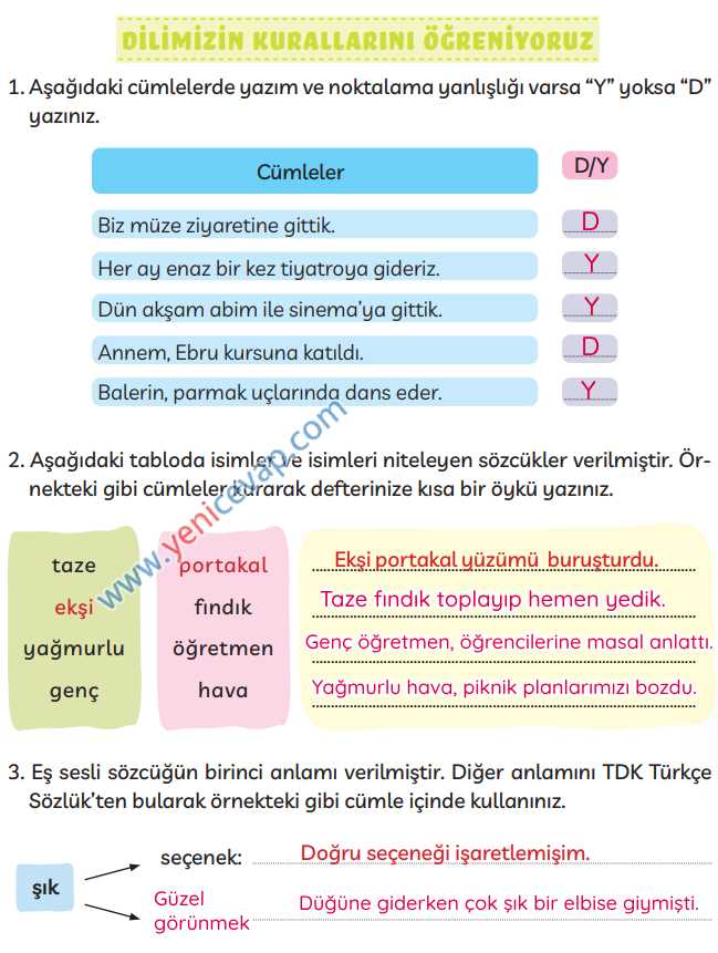 3. Sınıf Türkçe Kitabı Sayfa 249 250 251 Cevapları Meb
