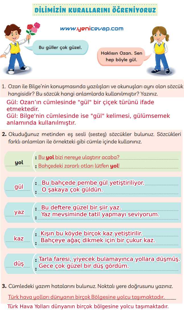 3. Sınıf Türkçe Kitabı Sayfa 93 94 95 97 Cevapları Meb