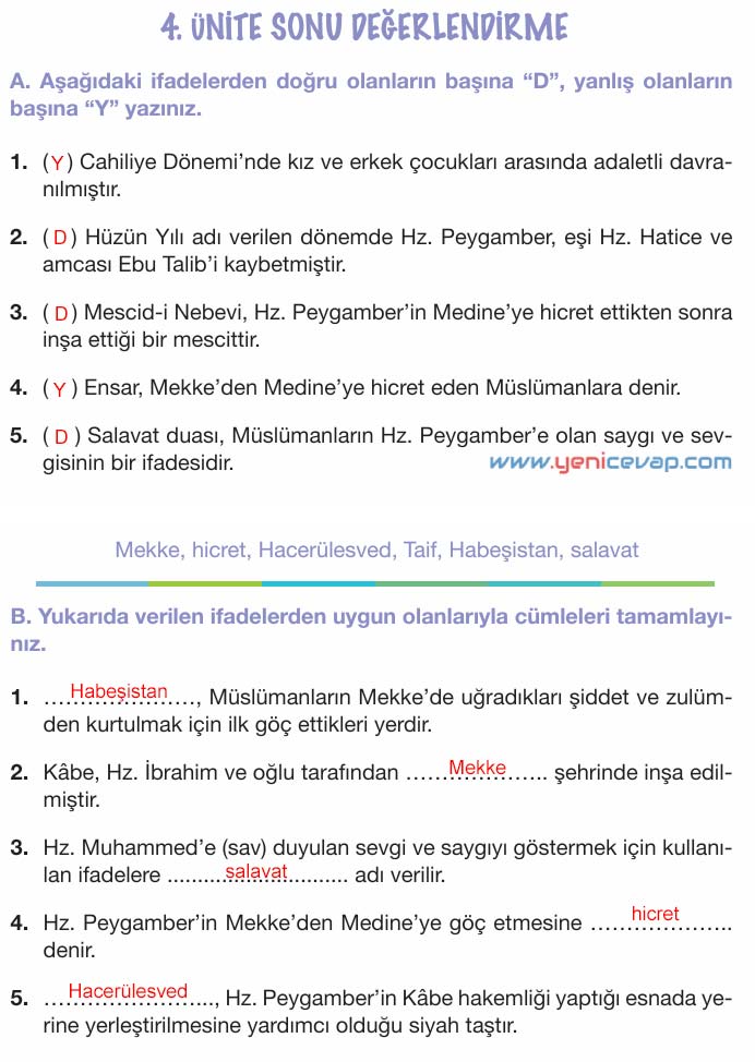 4. Sınıf Din Kültürü Kitabı Sayfa 99 101 102 103 104 105 Cevapları Meb