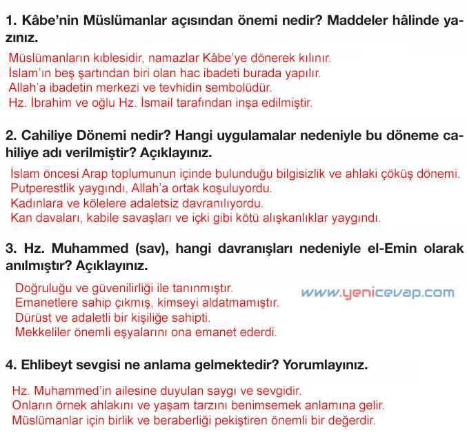 4. Sınıf Din Kültürü Kitabı Sayfa 99 101 102 103 104 105 Cevapları Meb