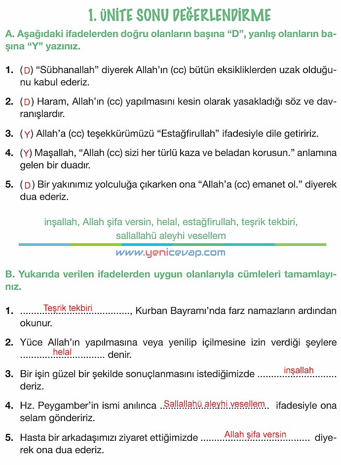 4. Sınıf Din Kültürü Kitabı Sayfa 27 28 29 30 31 Cevapları Meb