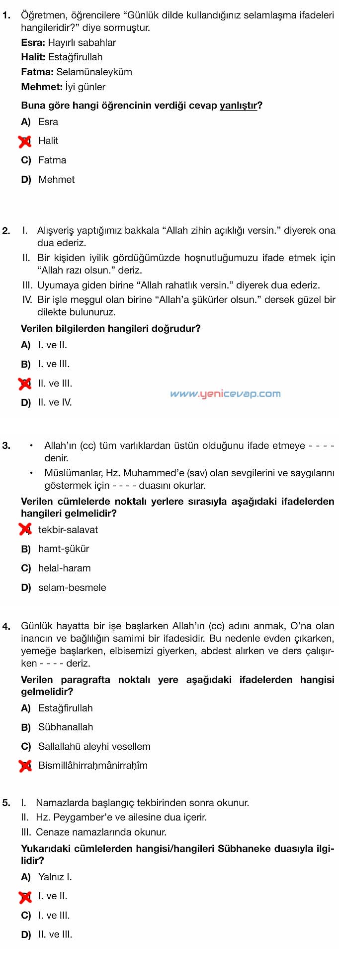 4. Sınıf Din Kültürü Kitabı Sayfa 27 28 29 30 31 Cevapları Meb