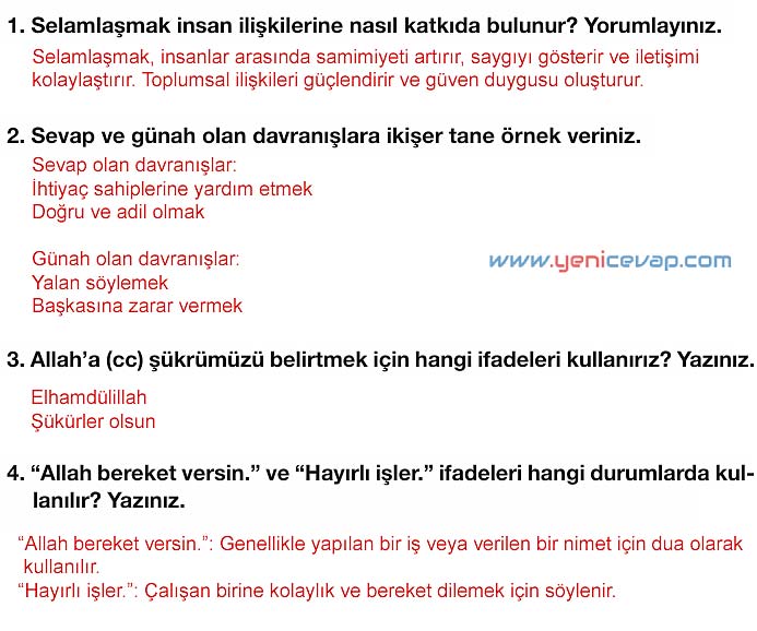 4. Sınıf Din Kültürü Kitabı Sayfa 27 28 29 30 31 Cevapları Meb