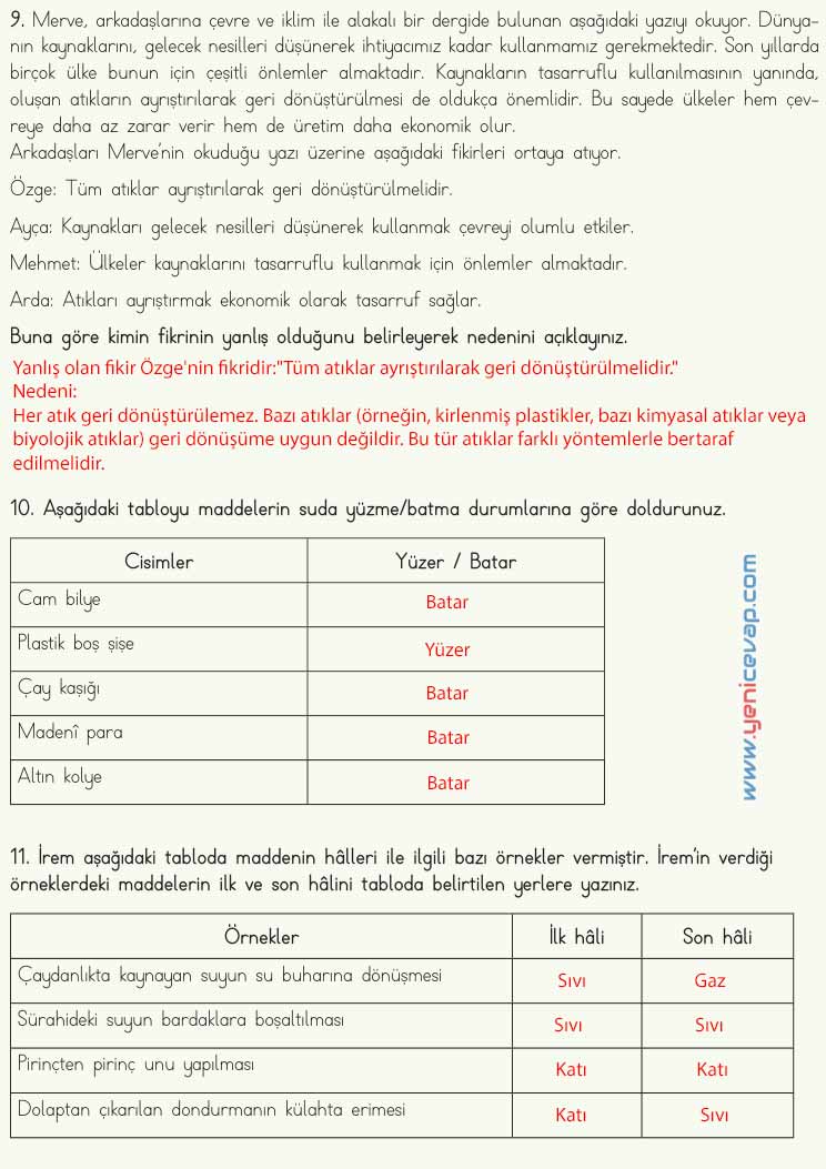 4. Sınıf Fen Bilimleri Kitabı Sayfa 134 135 136 137 Cevapları Meb