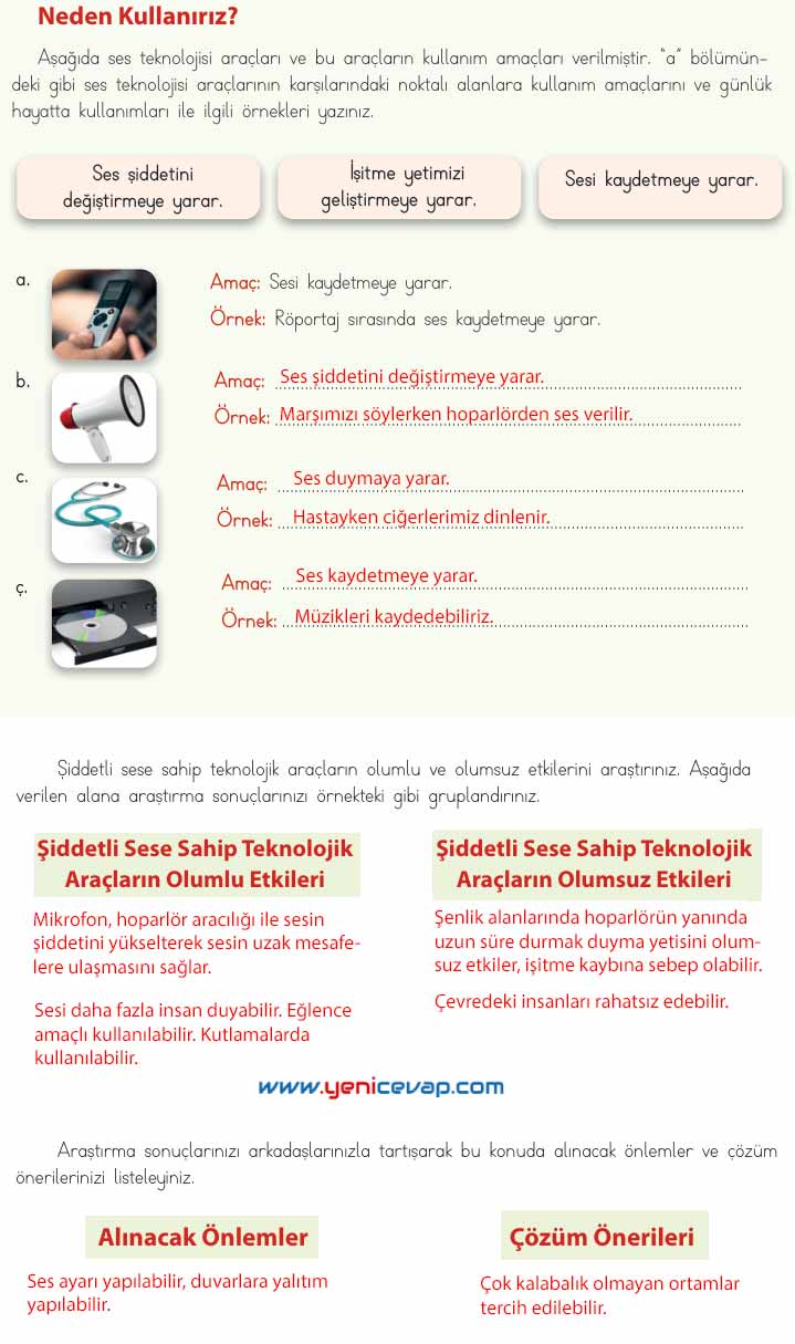 4. Sınıf Fen Bilimleri Kitabı Sayfa 160 162 164 165 166 Cevapları Meb