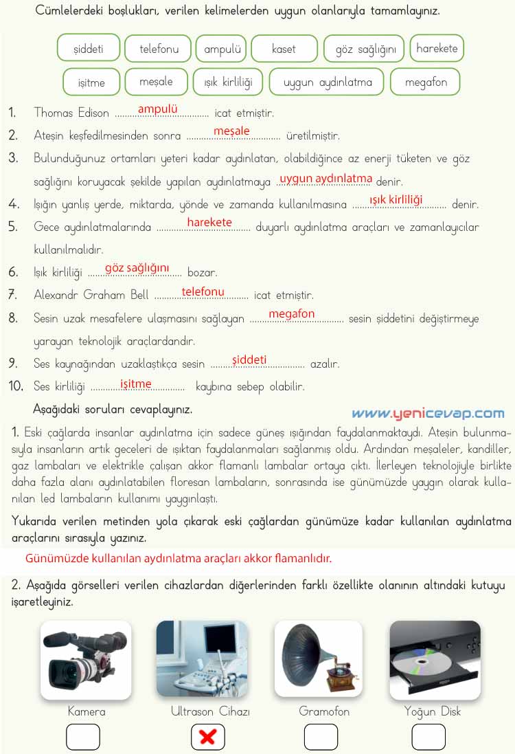 4. Sınıf Fen Bilimleri Kitabı Sayfa 173 174 175 176 177 Cevapları Meb