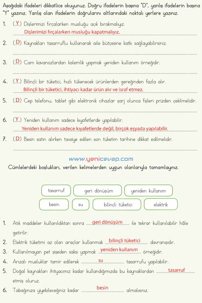 4. Sınıf Fen Bilimleri Kitabı Sayfa 190 191 192 193 Cevapları Meb