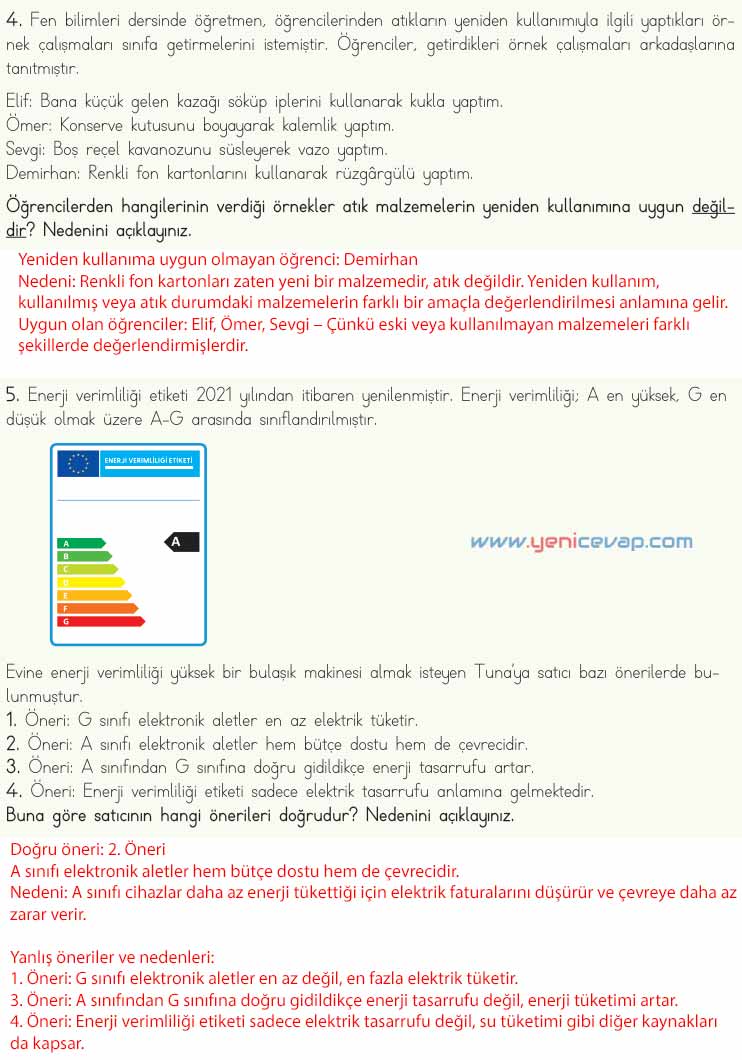 4. Sınıf Fen Bilimleri Kitabı Sayfa 194 195 198 200 201 202 Cevapları Meb